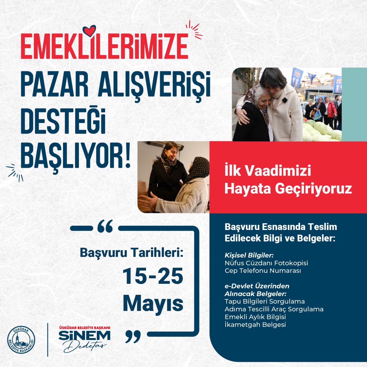 Üsküdar Belediyesinden Emeklilere Pazar Alış veriş desteği bu gün başladı